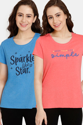 Buy Rosaline Rural Charm Knit Cotton Top (Pack of 2 ) - Blue Pink